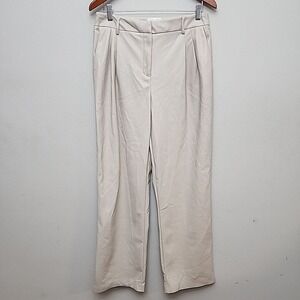 House of Harlow 1960 Beige Faux Vegan Leather Pants Pleated Straight Leg Size 10